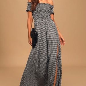 Lulus Gingham Off the Shoulder Dress
